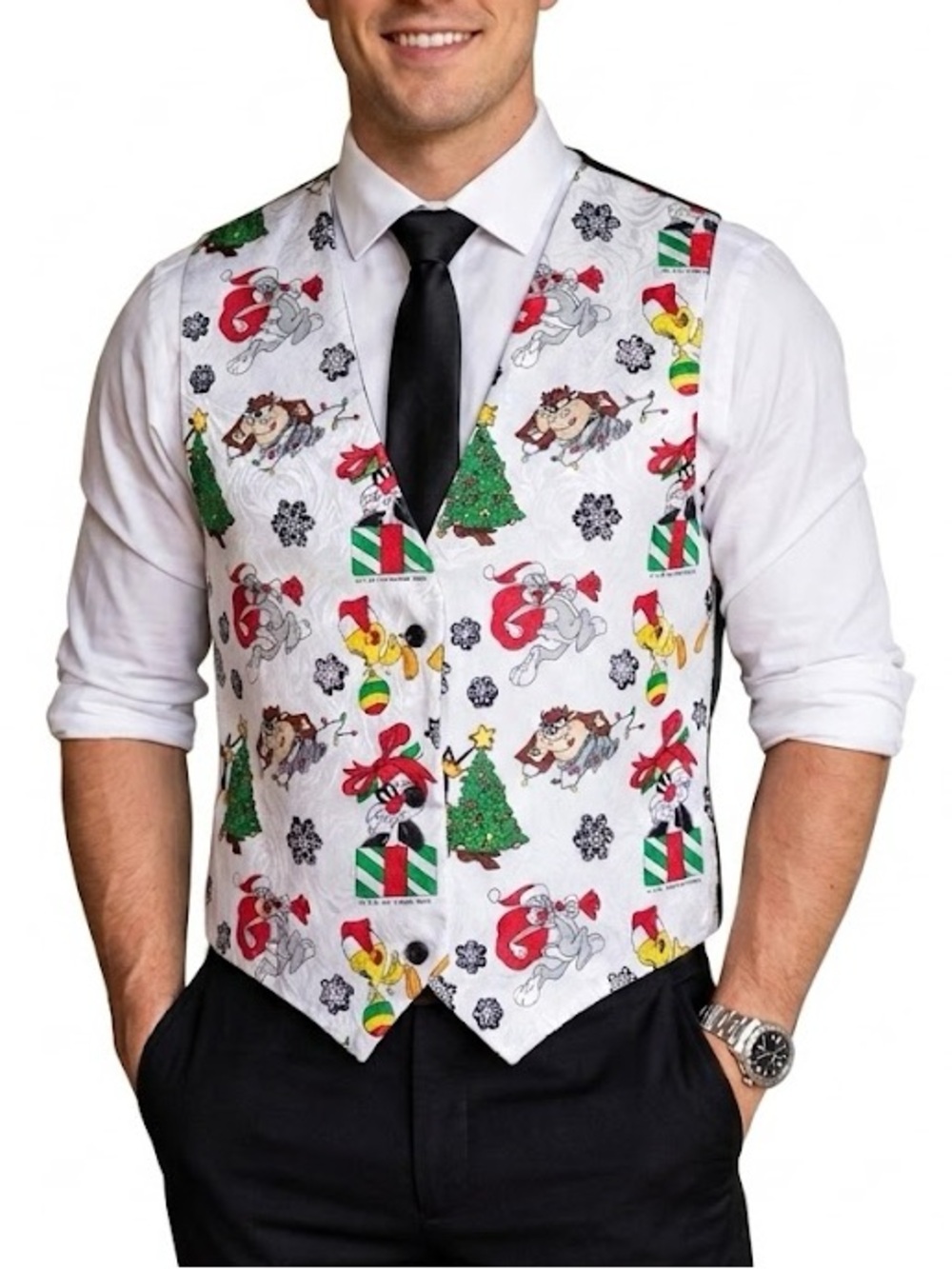 Warner Bros. Vintage 1993 Looney Tunes Cartoon Christmas Holiday Vest M/L